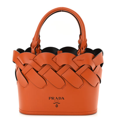 Prada Vitello Intreccio Tote Bag Papaya Black 3 of 10