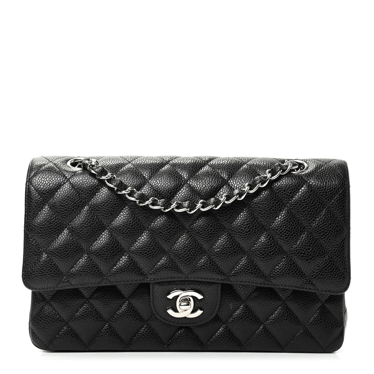 Caviar Quilted Medium Double Flap Black