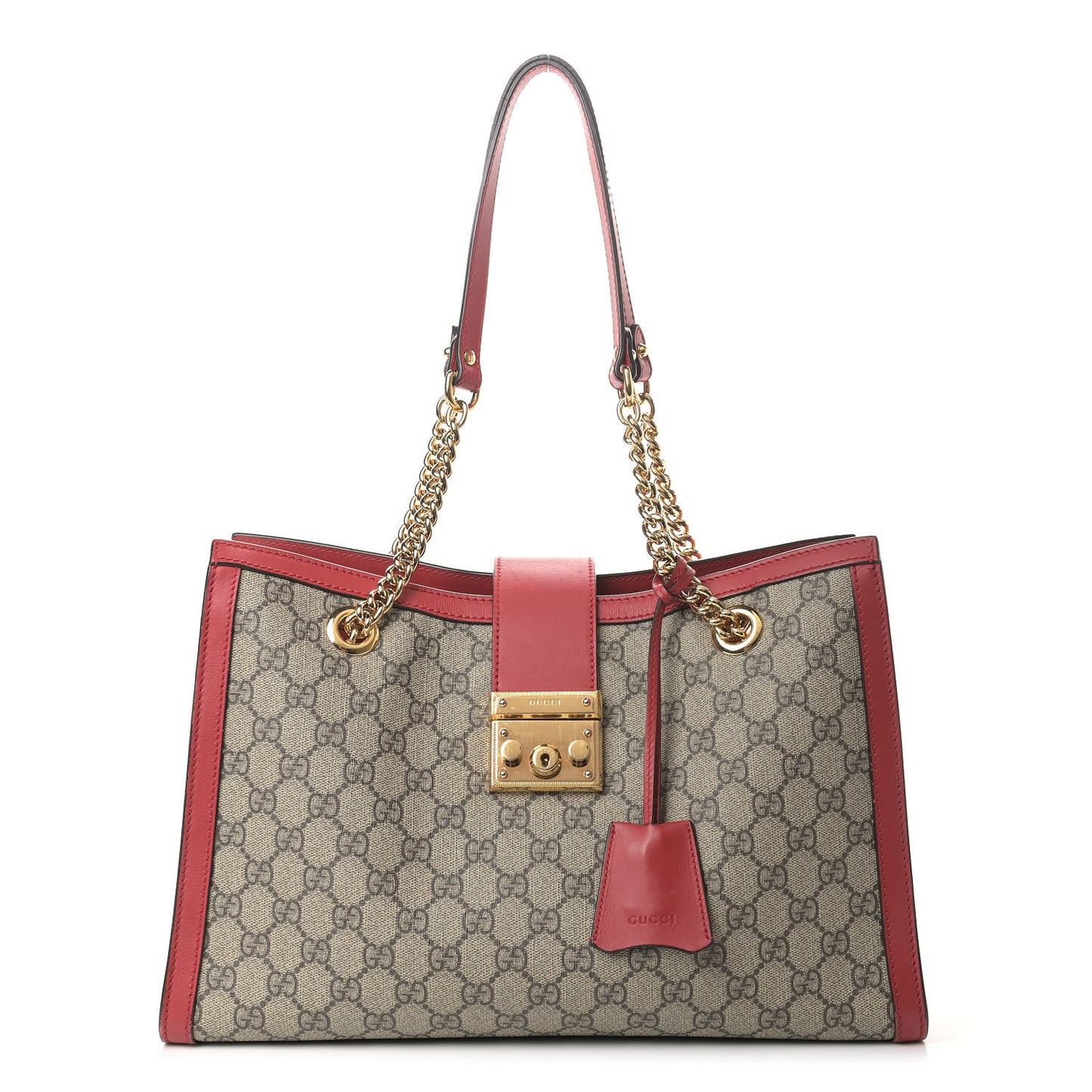GG Supreme Monogram Medium Padlock Tote Hibiscus Red