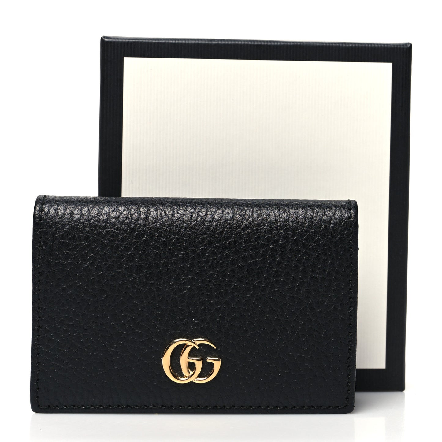 Pebbled Calfskin GG Marmont Card Case Black