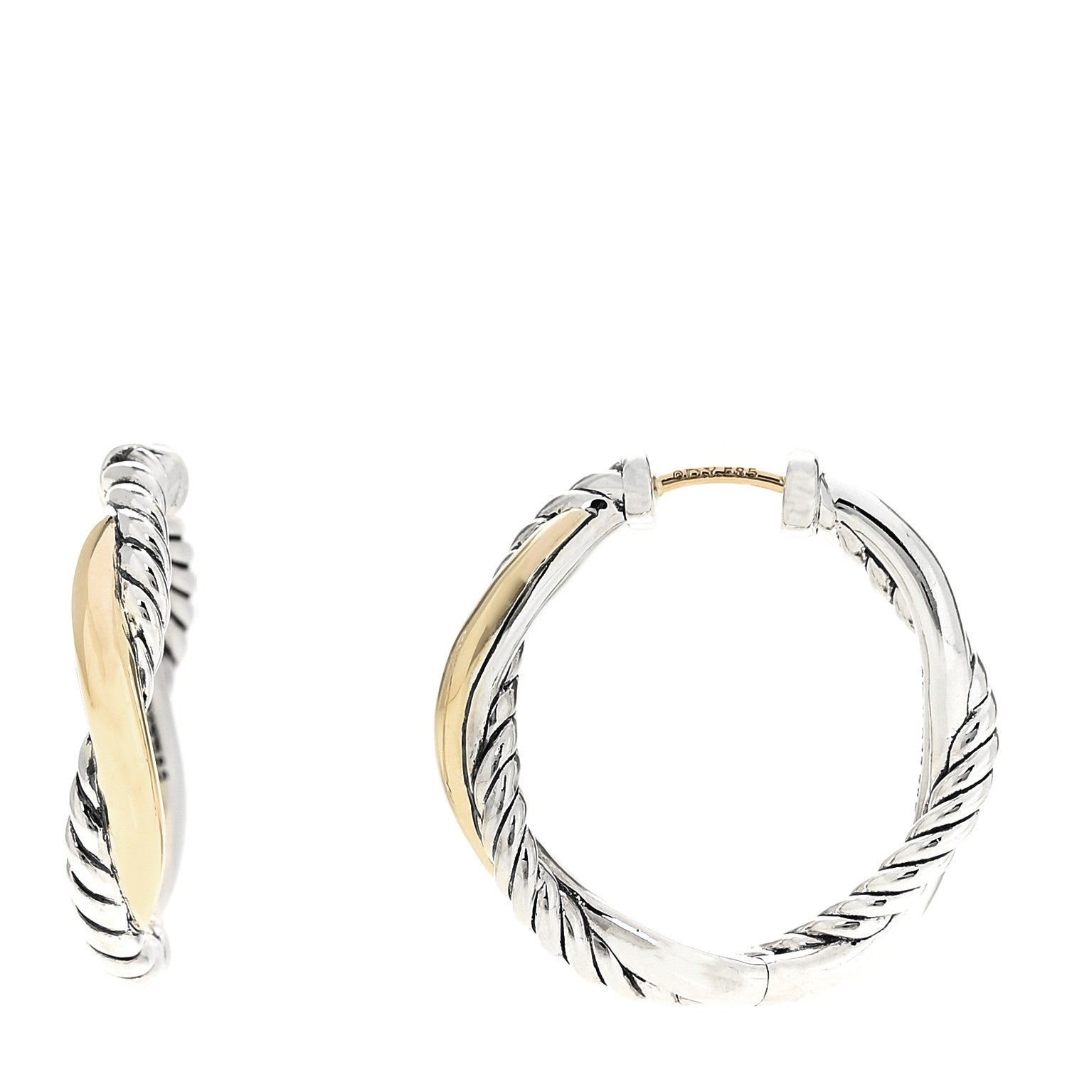 David Yurman Sterling Silver 14K Yellow Gold 23mm Petite Infinity Hoop Earrings 1 of 5
