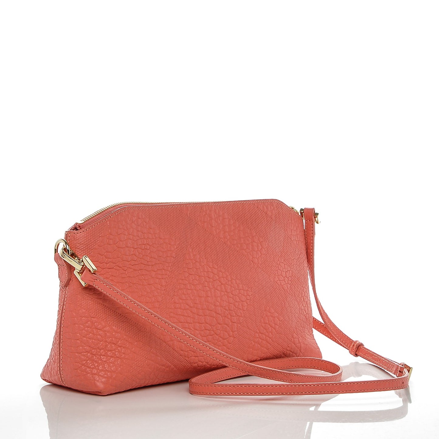 Signature Grain Calfskin Check Embossed Small Chichester Crossbody Clutch Bag Rose Pink