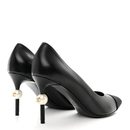 Chanel Grosgrain Cap Toe CC Pearl Pumps 37 Black 4 of 8
