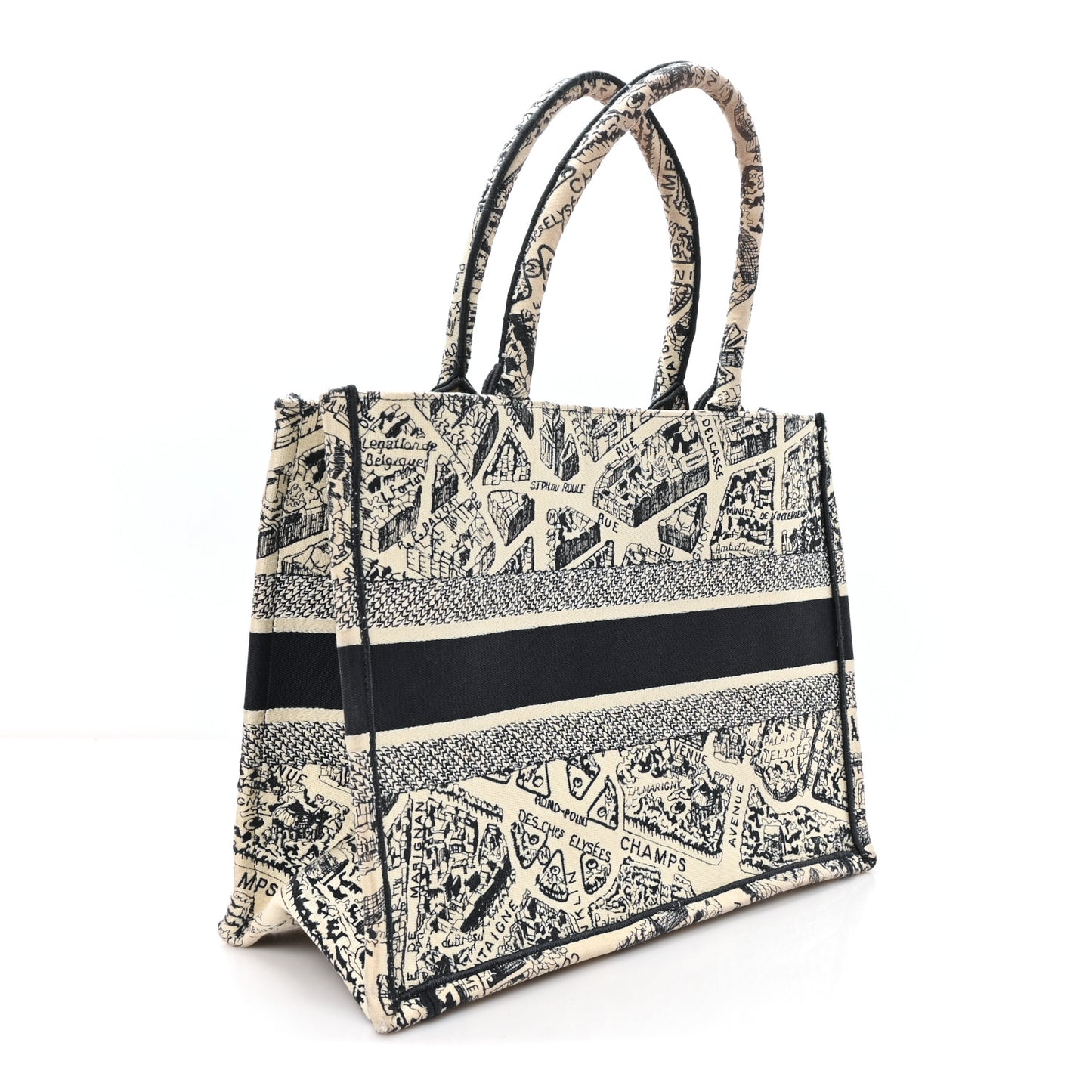 Canvas Embroidered Medium Plan De Paris Book Tote  White Blue