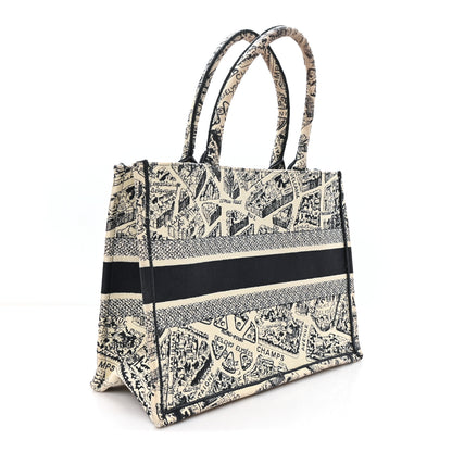 Christian Dior Canvas Embroidered Medium Plan De Paris Book Tote  White Blue 3 of 12