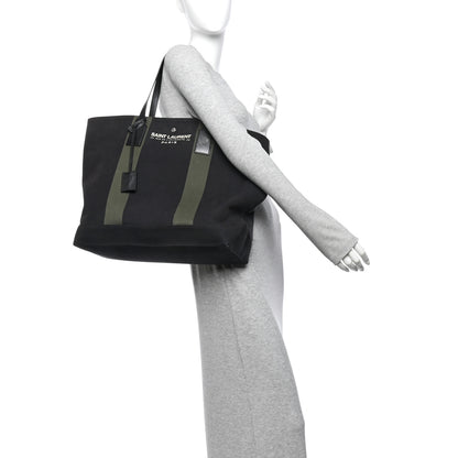 Saint Laurent Canvas Beach Shopping East West Tote Black 2 of 10
