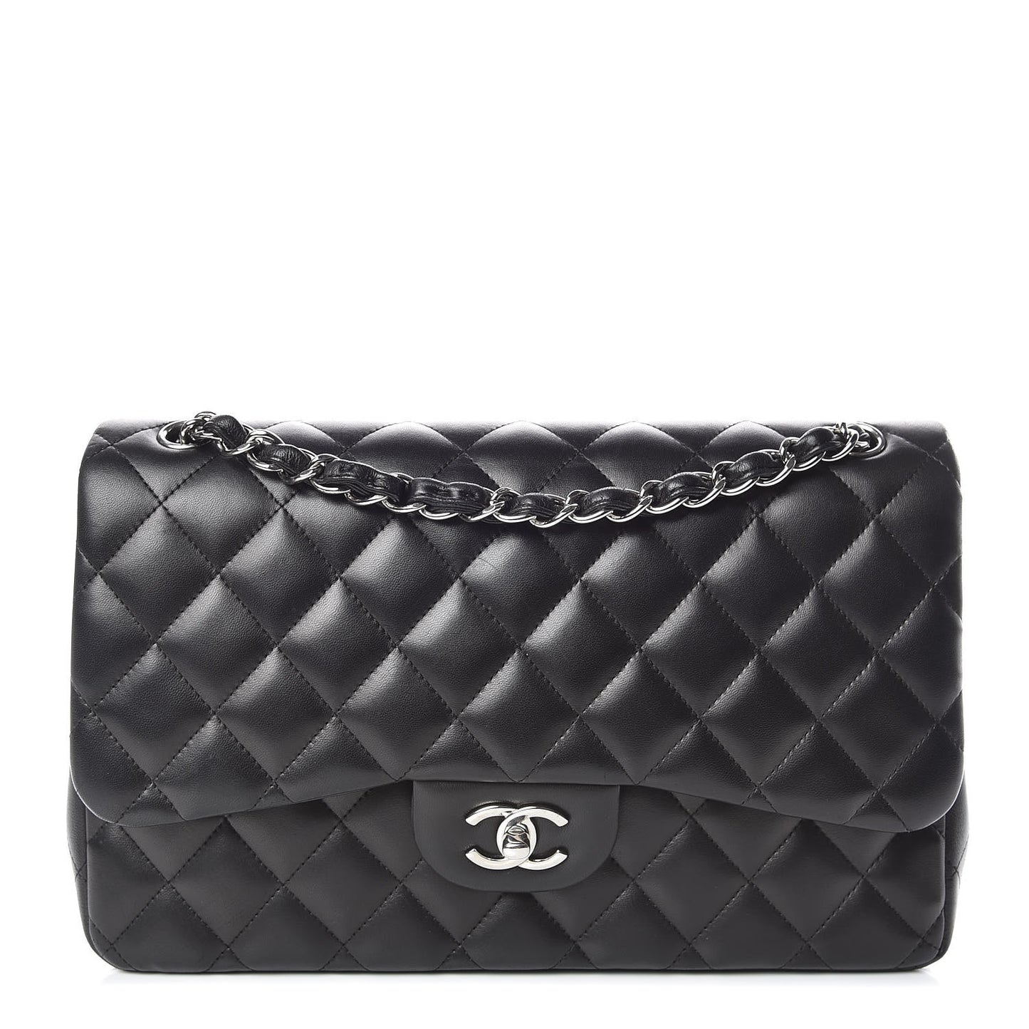 Lambskin Quilted Jumbo Double Flap Black