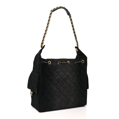 Chanel Washed Denim Quilted Medium Chanel 25 Handbag Black 4 of 12