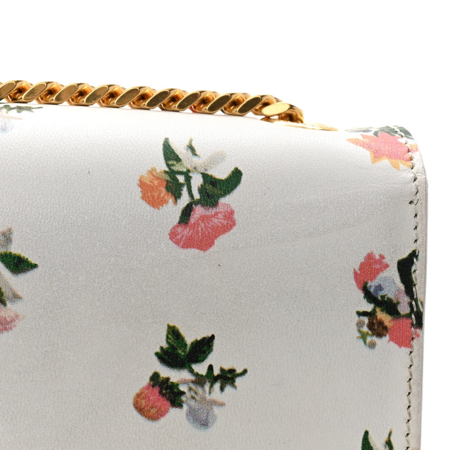 Calfskin Prairie Flower Printed Small Classic Monogram Kate Satchel White