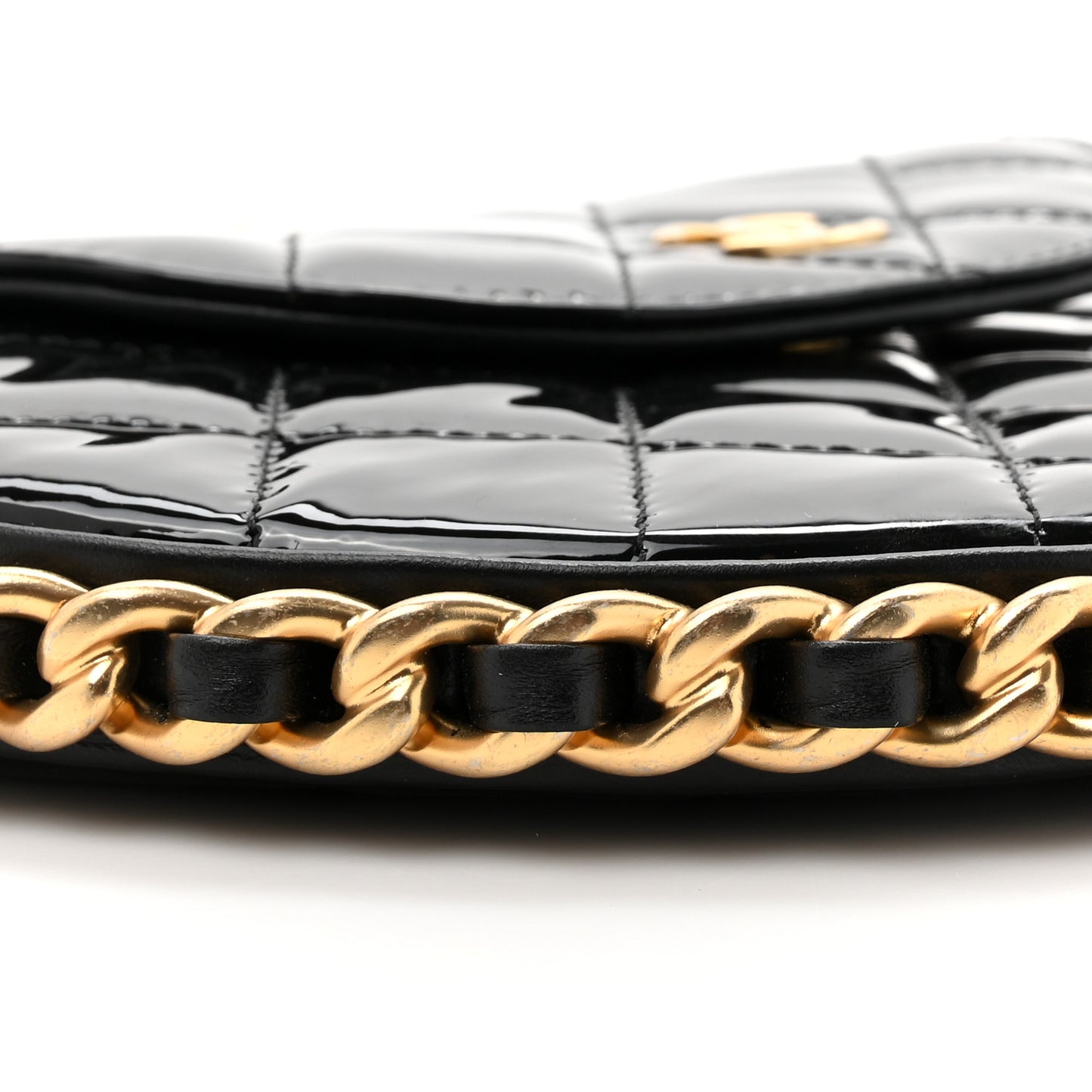 Patent Calfskin Quilted Chain Hoop Bag Black