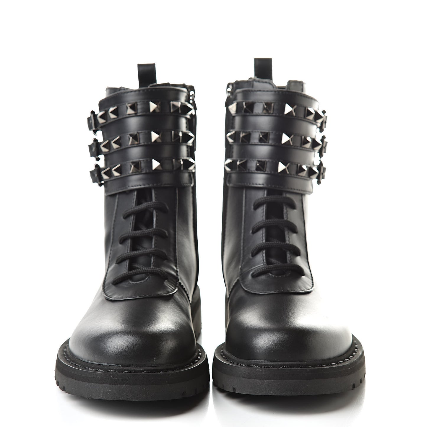 Calfskin Rockstud 20mm Combat Boots 35.5 Black
