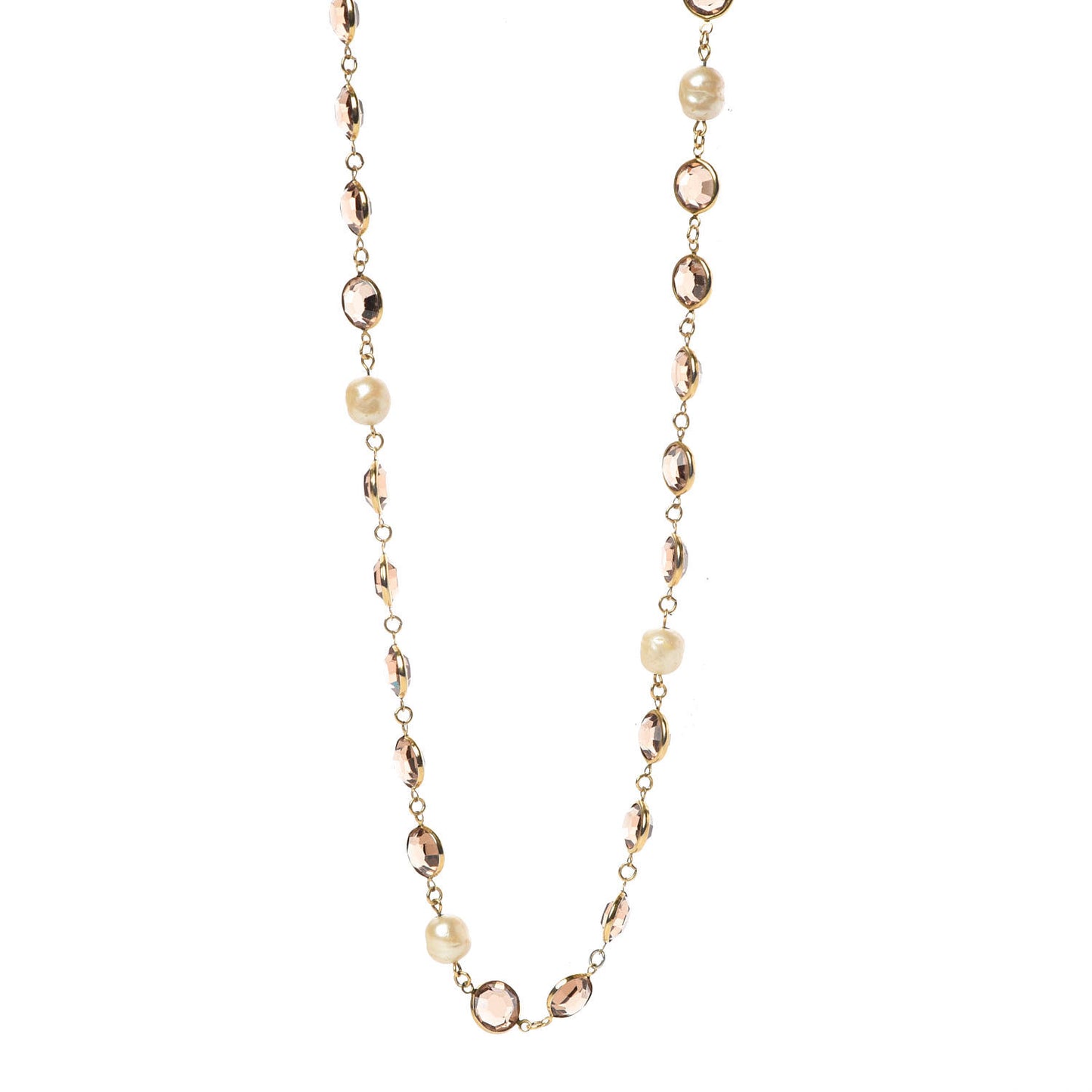 Crystal Pearl Sautoir Long Necklace Gold