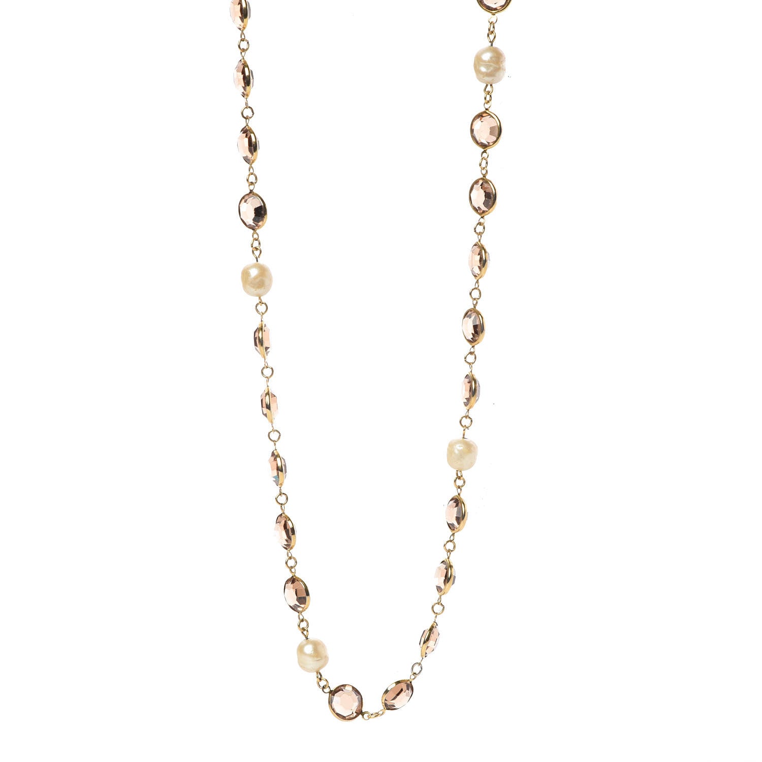 Chanel Crystal Pearl Sautoir Long Necklace Gold 1 of 4