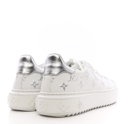 Louis Vuitton Calfskin Monogram Debossed Time Out Sneakers 38 White Silver 4 of 11