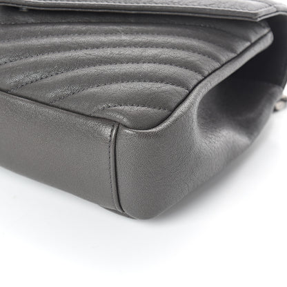 Saint Laurent Sheepskin Matelasse Chevron Monogram Medium College Bag Light Coal 9 of 9