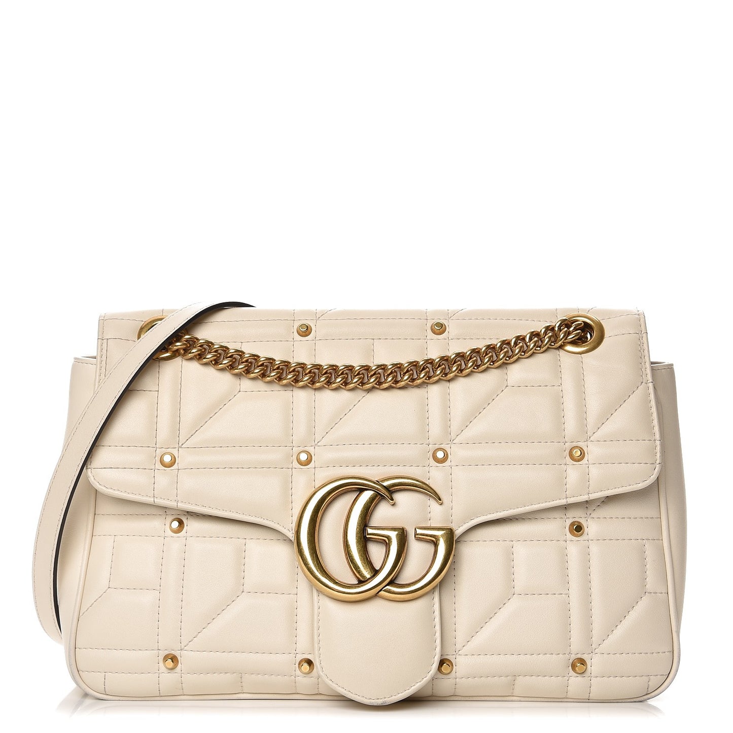Calfskin Matelasse Studded Medium GG Marmont Shoulder Bag White