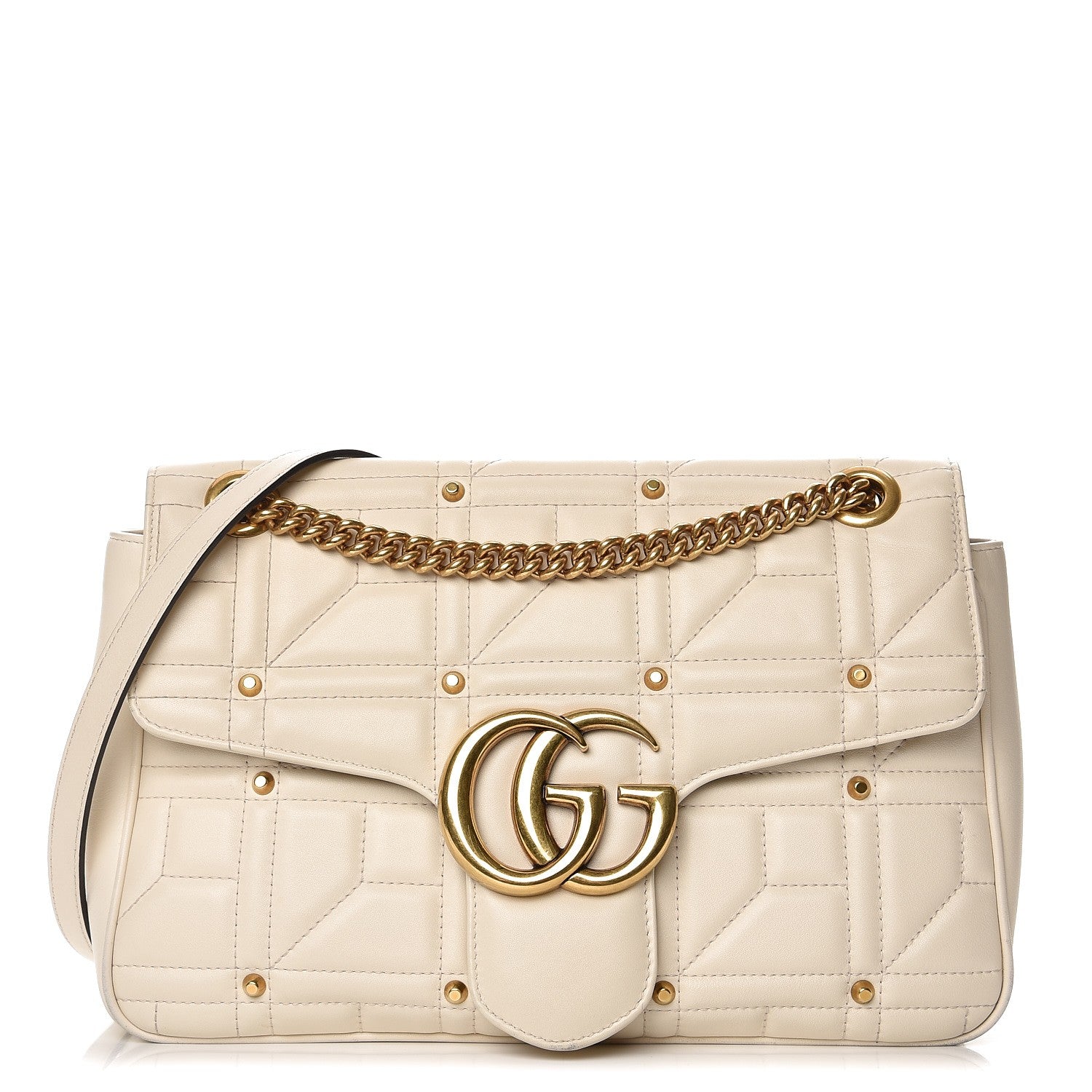 Gucci Calfskin Matelasse Studded Medium GG Marmont Shoulder Bag White 1 of 13