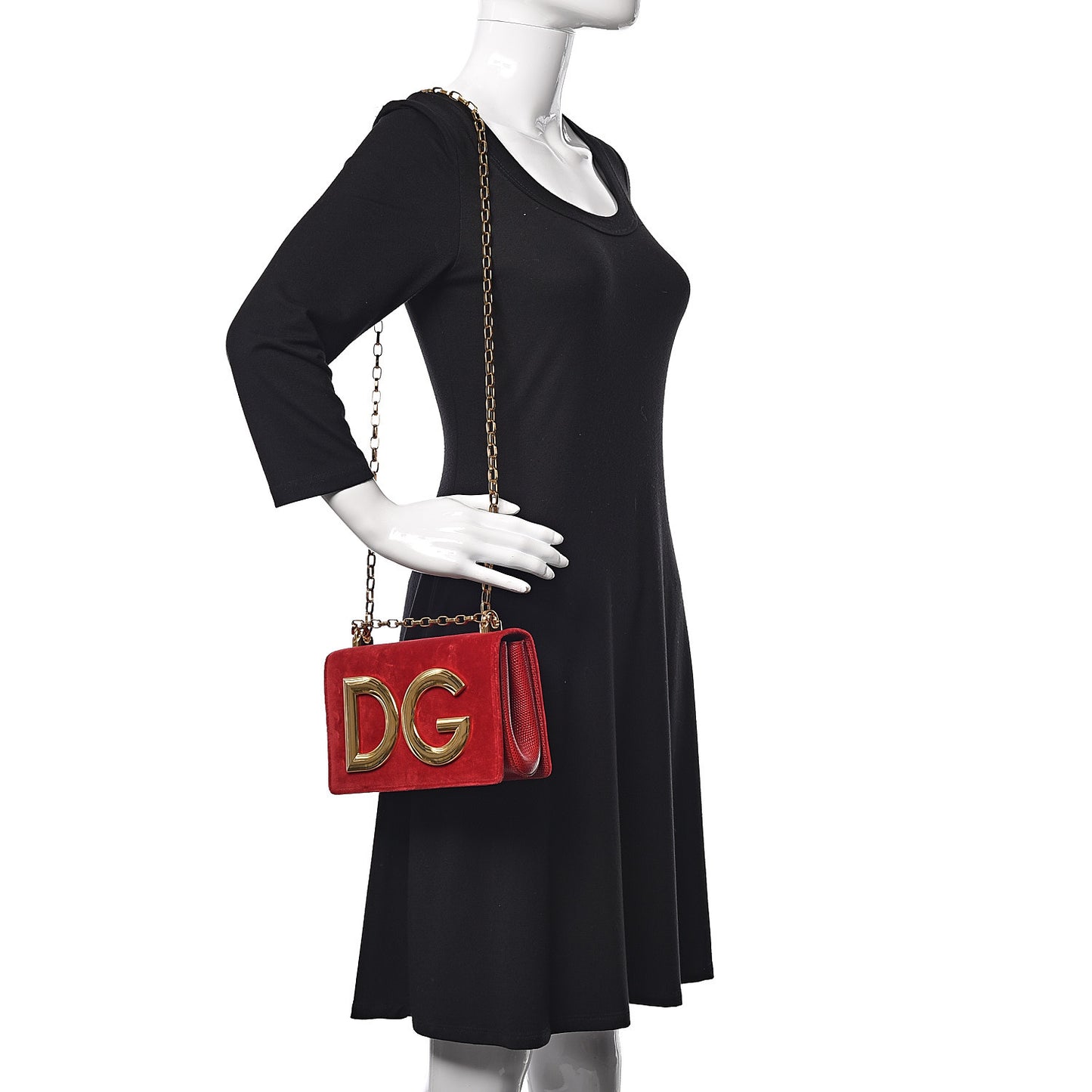 Velvet Lizard Calfskin Embossed DG Shoulder Bag Red