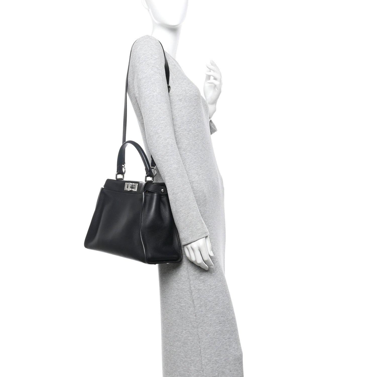 Fendi Vitello Seta Snakeskin Crocodile Monster Eyes Medium Peekaboo Iconic Satchel Black Girasole 2 of 10