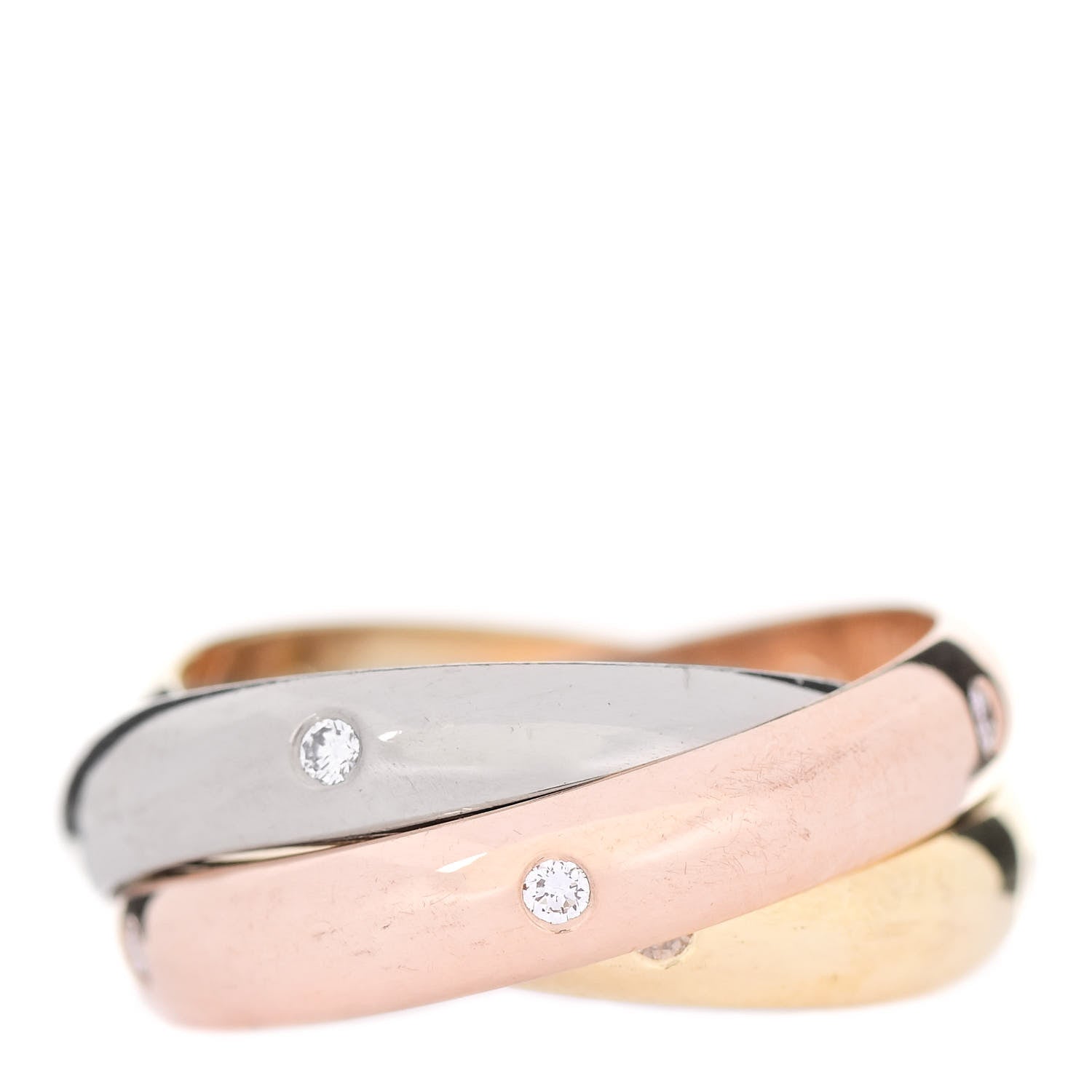 Cartier 18K Pink Yellow White Gold Diamond Medium Trinity Ring 53 6.25 1 of 5