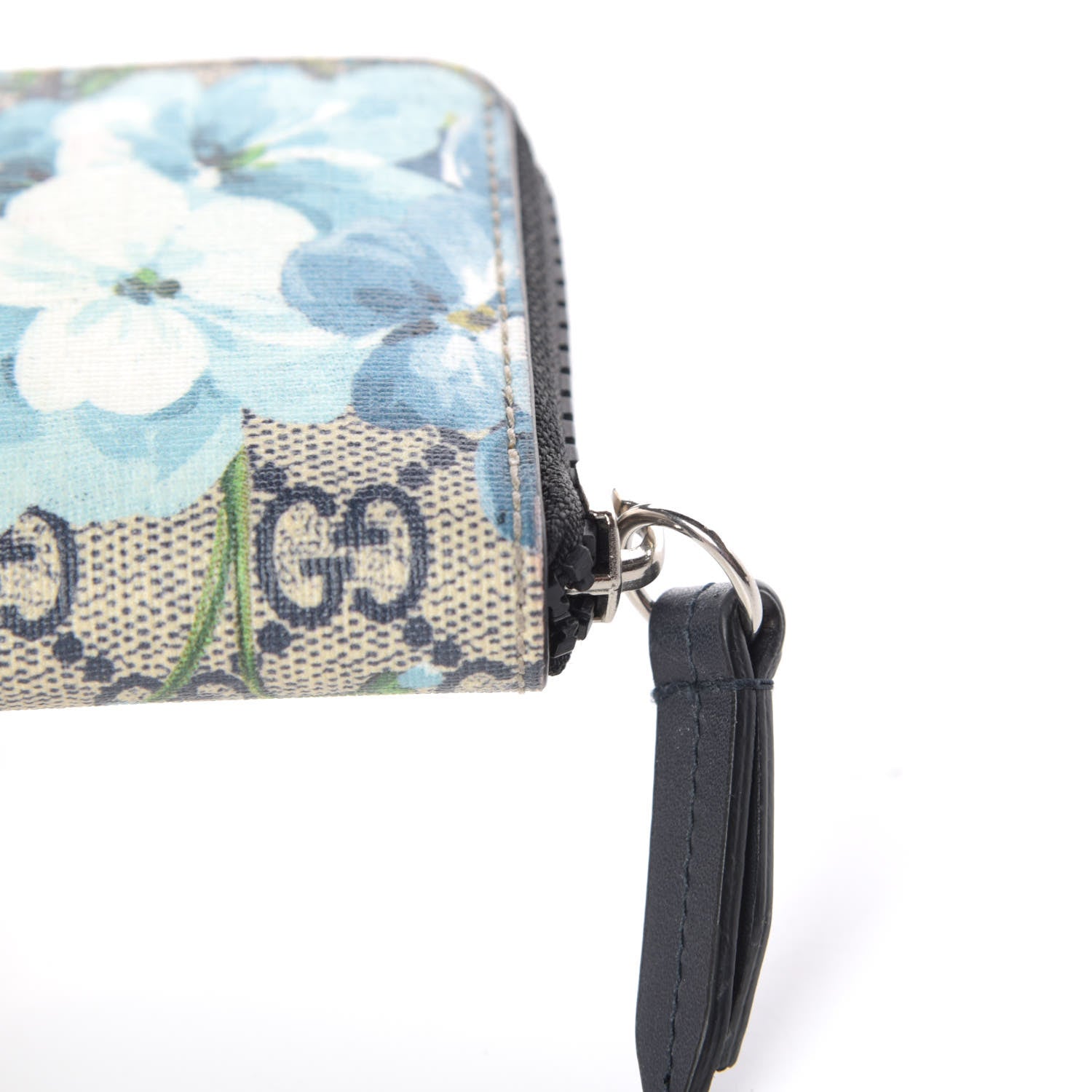 Gucci GG Supreme Monogram Blooms Zip Around Card Case Wallet Beige Blue Navy 9 of 10