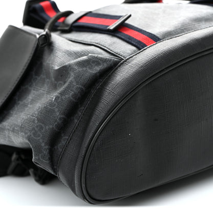 Gucci Soft GG Supreme Monogram Calfskin Web Double Buckle Backpack Black 9 of 13