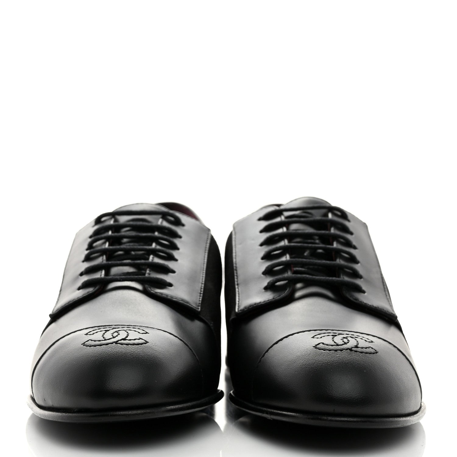 Chanel Calfskin Elastic Lace Up Cap Toe CC Loafers 36 Black 3 of 9