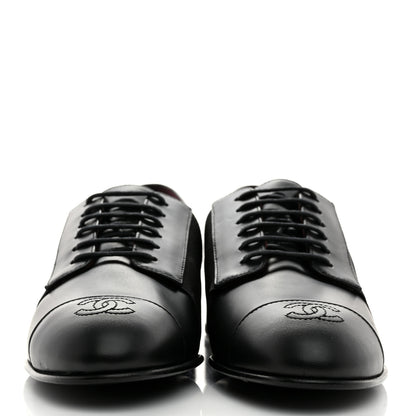 Chanel Calfskin Elastic Lace Up Cap Toe CC Loafers 36 Black 3 of 9