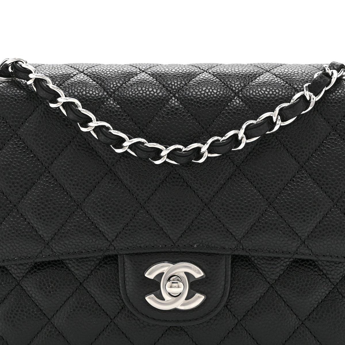 Caviar Quilted Medium Double Flap Black