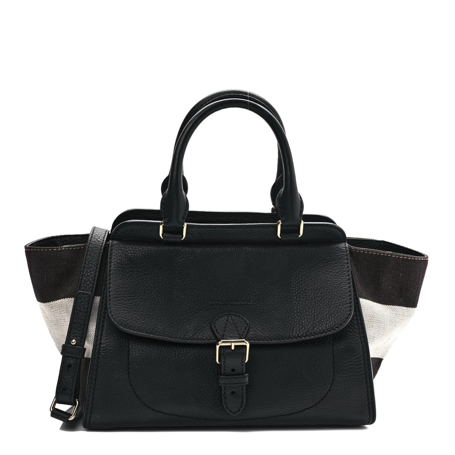 Burberry Mega Check Grained Calfskin Medium Harcourt Satchel Black 1 of 8