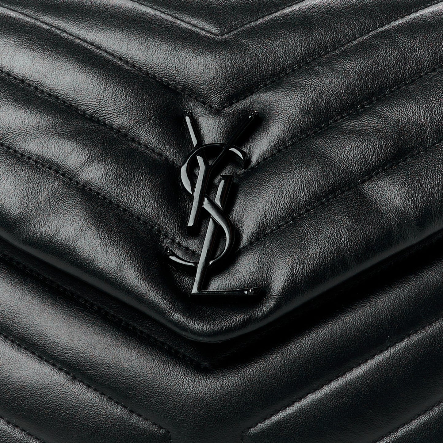 Calfskin Y Quilted Monogram Monochrome Medium Loulou Chain Satchel Black