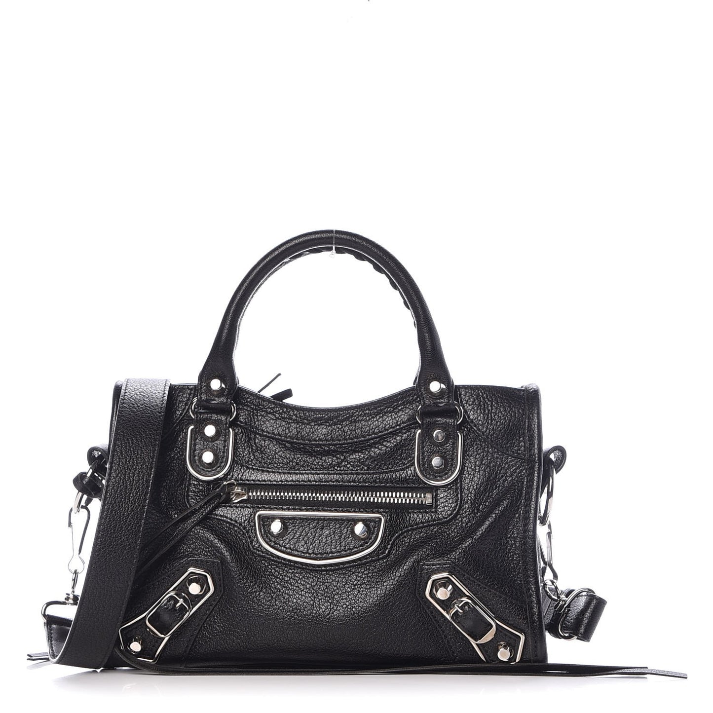 Chevre Silver Metallic Edge Hardware Mini City Black