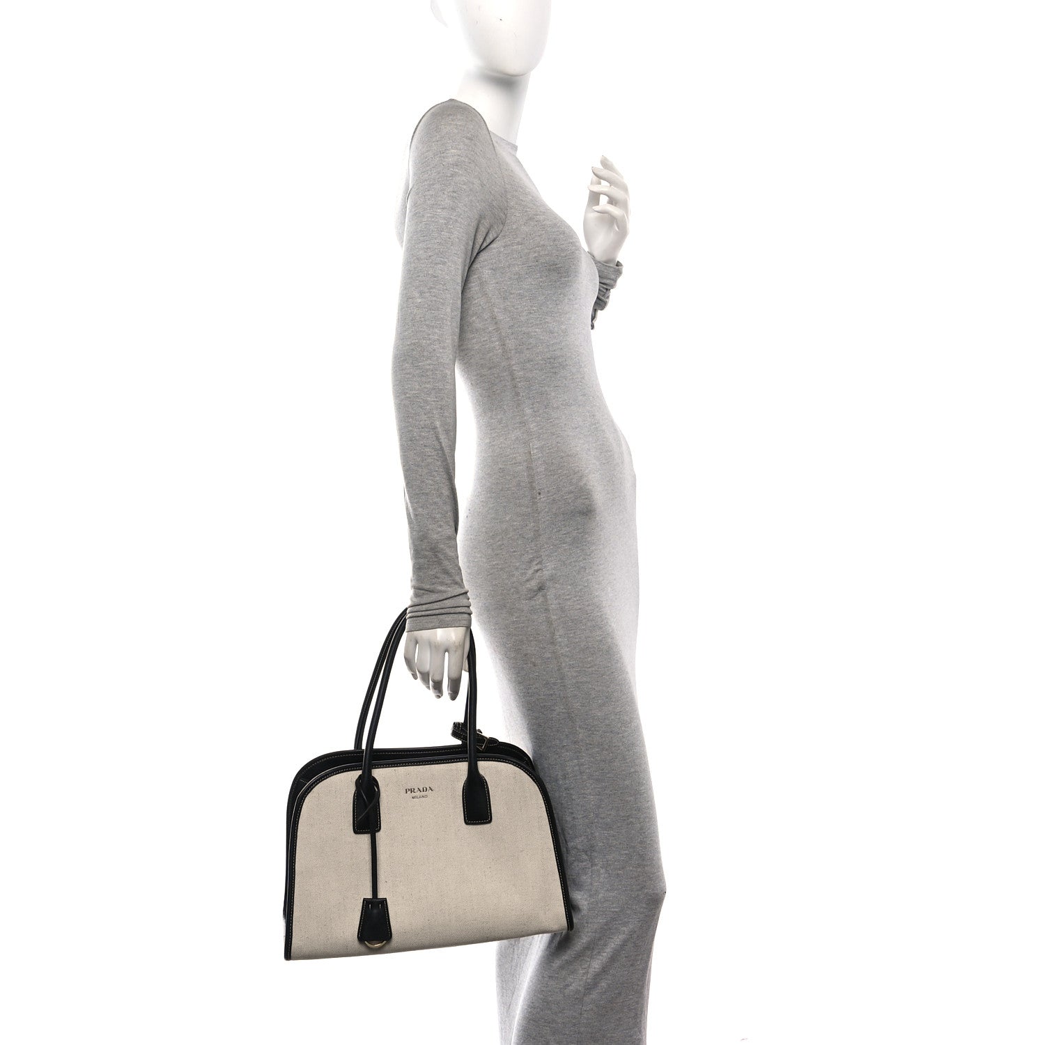 Prada Linen Shopping Tote Natural Black 2 of 9