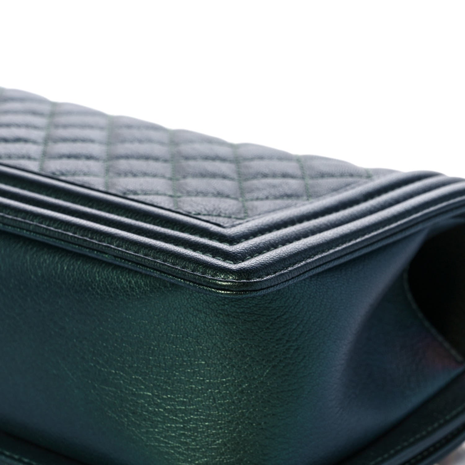 Chanel Iridescent Goatskin Quilted Medium Boy Flap Green 12 of 13