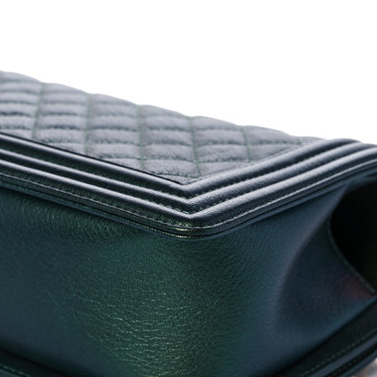 Chanel Iridescent Goatskin Quilted Medium Boy Flap Green 12 of 13