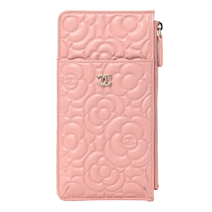 Chanel Caviar Camellia Embossed Classic Flat Wallet Pouch Pink 1 of 7