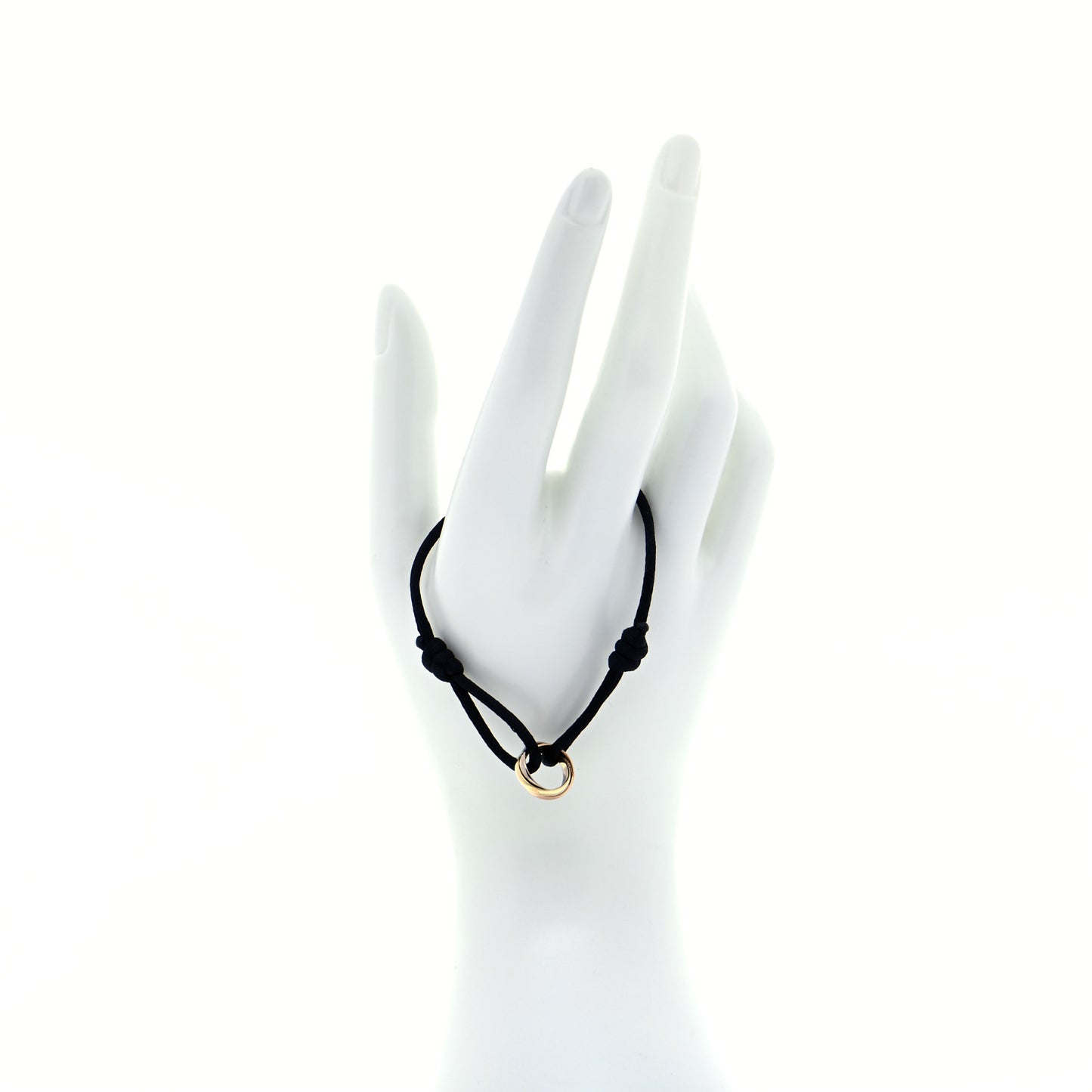 18K Pink Yellow White Gold Trinity Adjustable Cord Bracelet Black