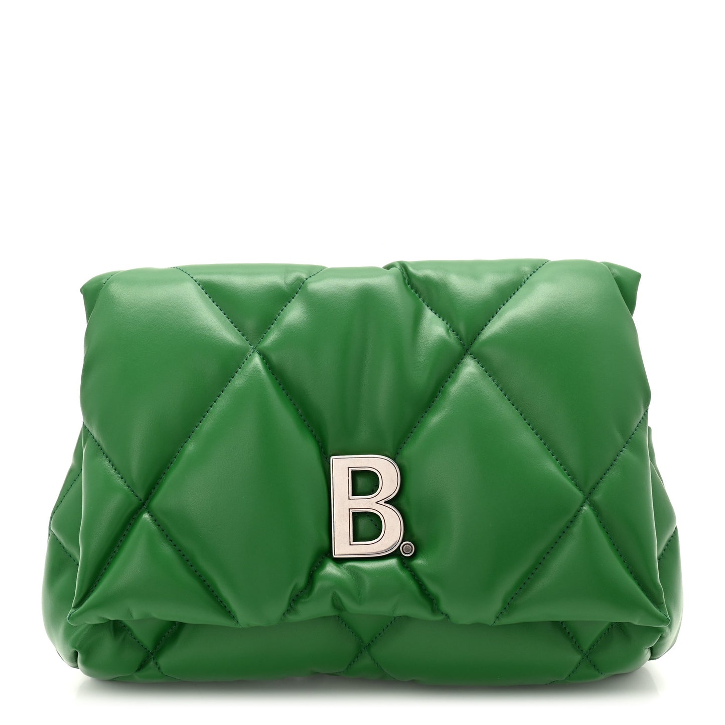 Nappa Calfskin Quilted Touch B Puffy Clutch Leaf Green