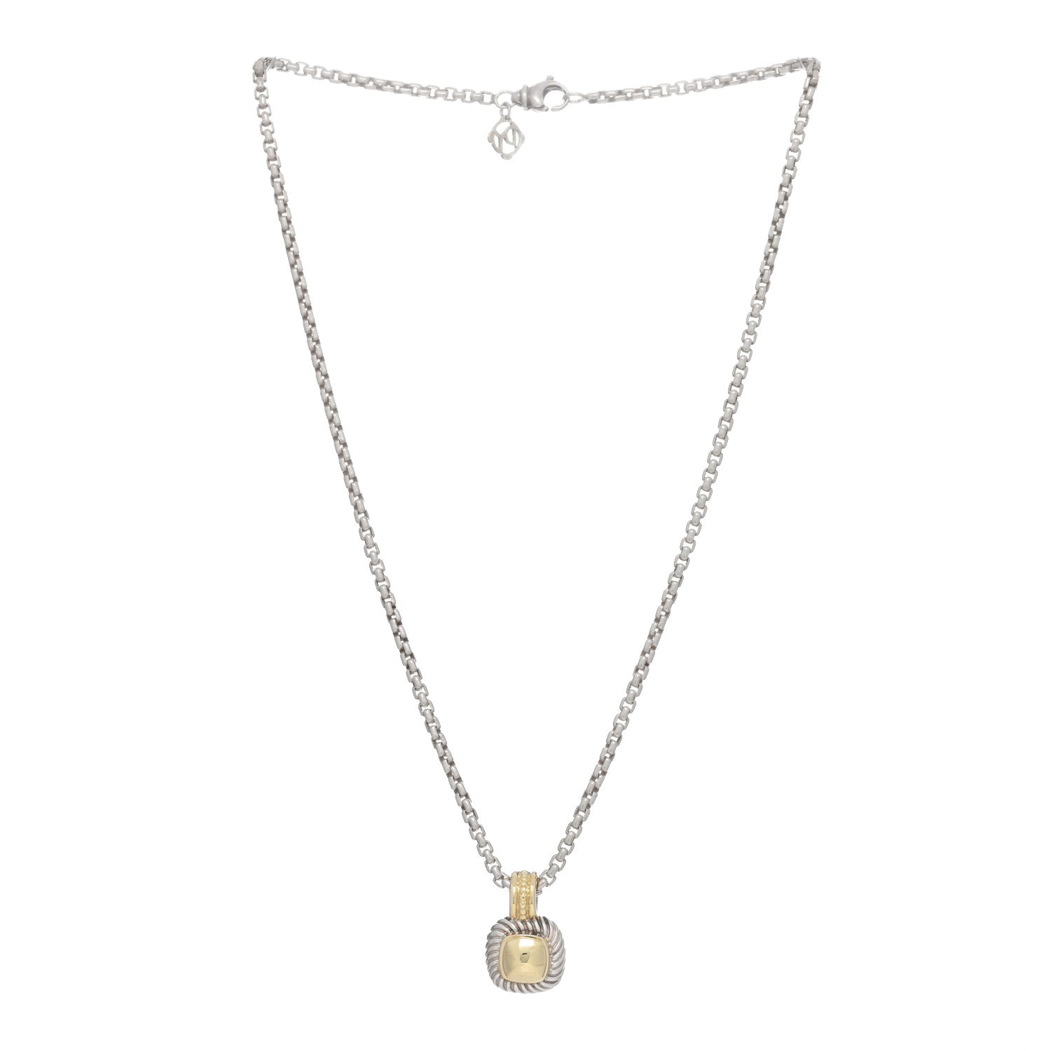 David Yurman Sterling Silver 14K Yellow Gold Petite Albion Dome Pendant Necklace 2 of 3