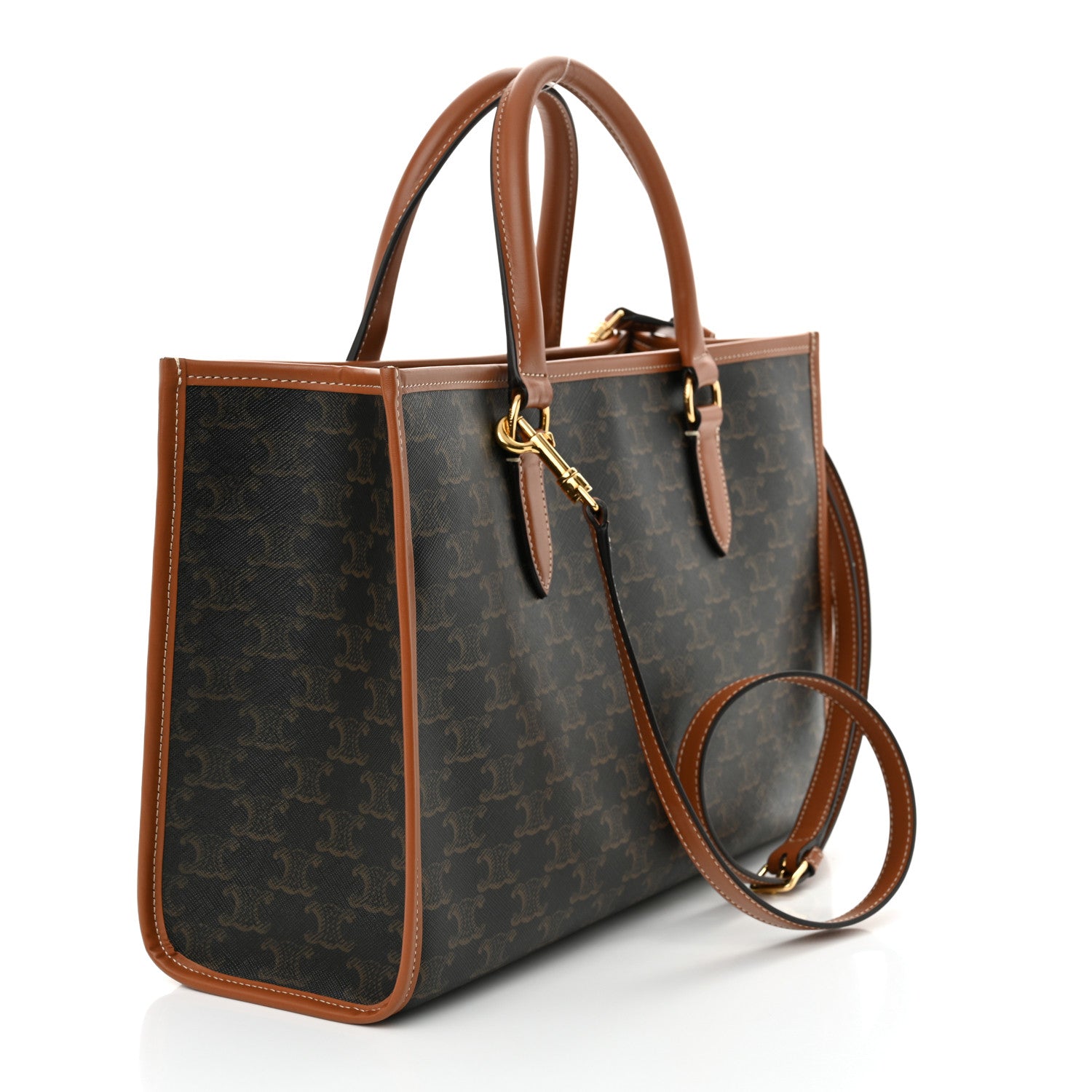 Celine Triomphe Canvas Calfskin Mini Horizontal Cabas Tan 3 of 10