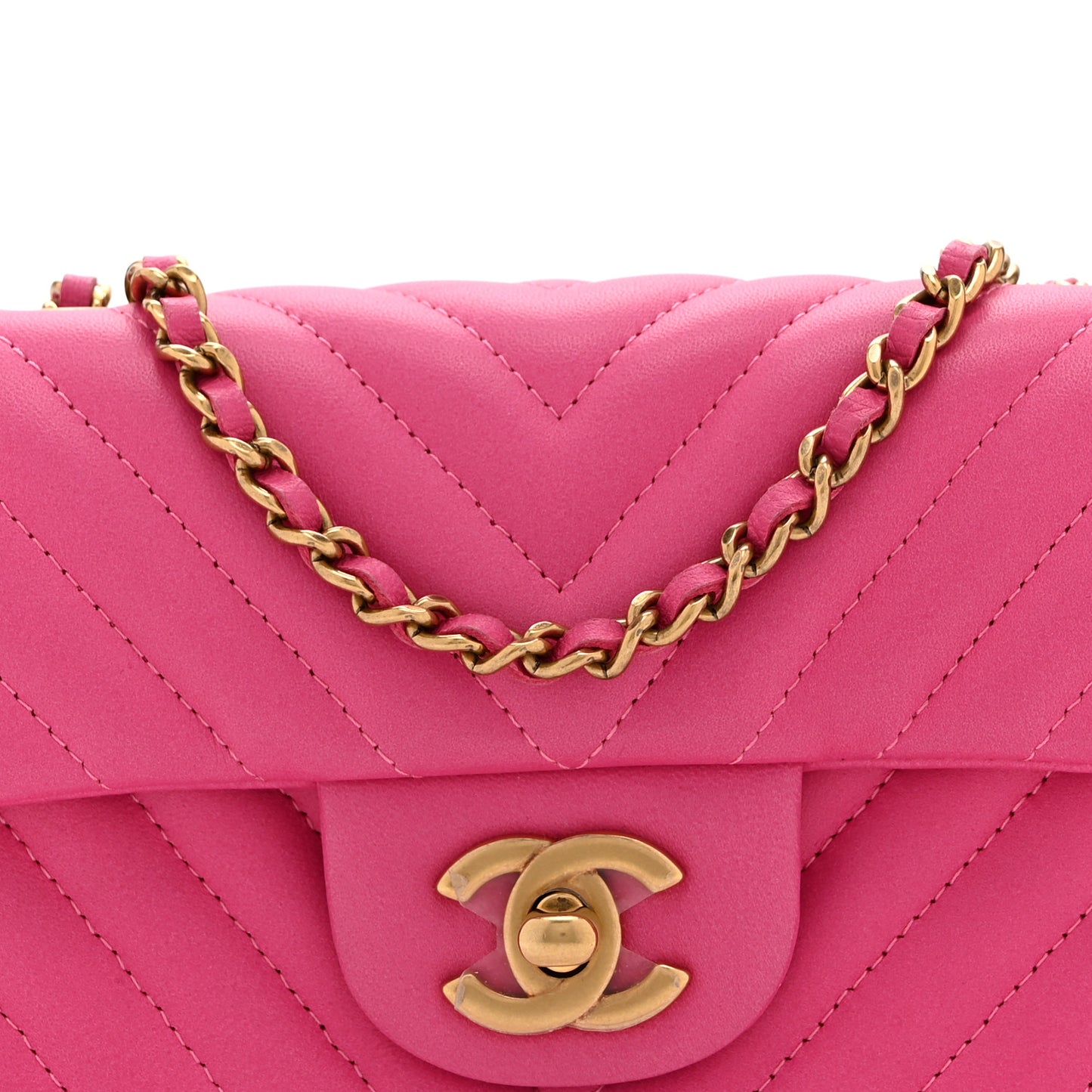 Lambskin Chevron Quilted Mini Rectangular Flap Pink