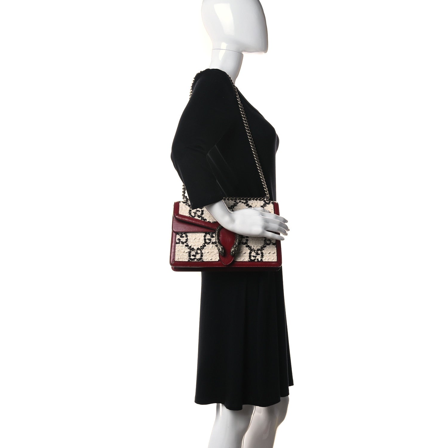 Gucci Tweed GG Monogram Small Dionysus Shoulder Bag White Black Romantic Cherry 2 of 20