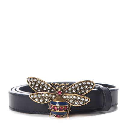 Gucci Calfskin Queen Margaret Bee Belt 85 34 Black 1 of 7