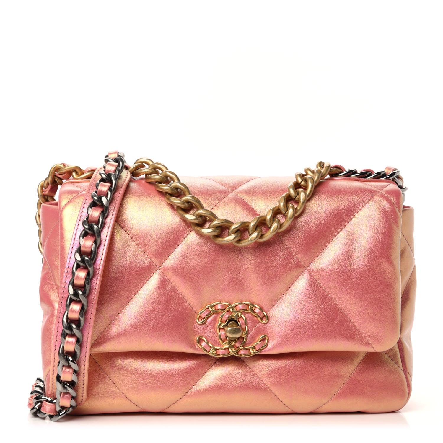 Chanel Iridescent Calfskin Quilted Medium 19 Flap Pink 1 of 10