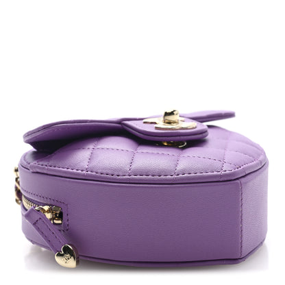 Chanel Lambskin Quilted CC In Love Heart Clutch With Chain Purple 4 of 10
