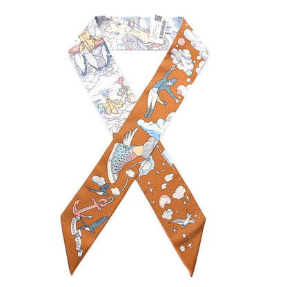 Hermes Silk Sur Mon Nuage Twilly Caramel Gris Bleu 1 of 3
