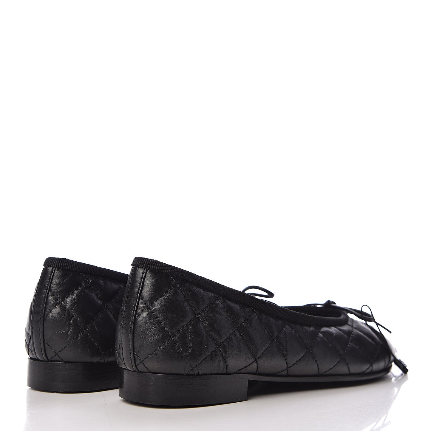 Aged Calfskin Quilted Cap Toe Ballerina Flats 35.5 Black