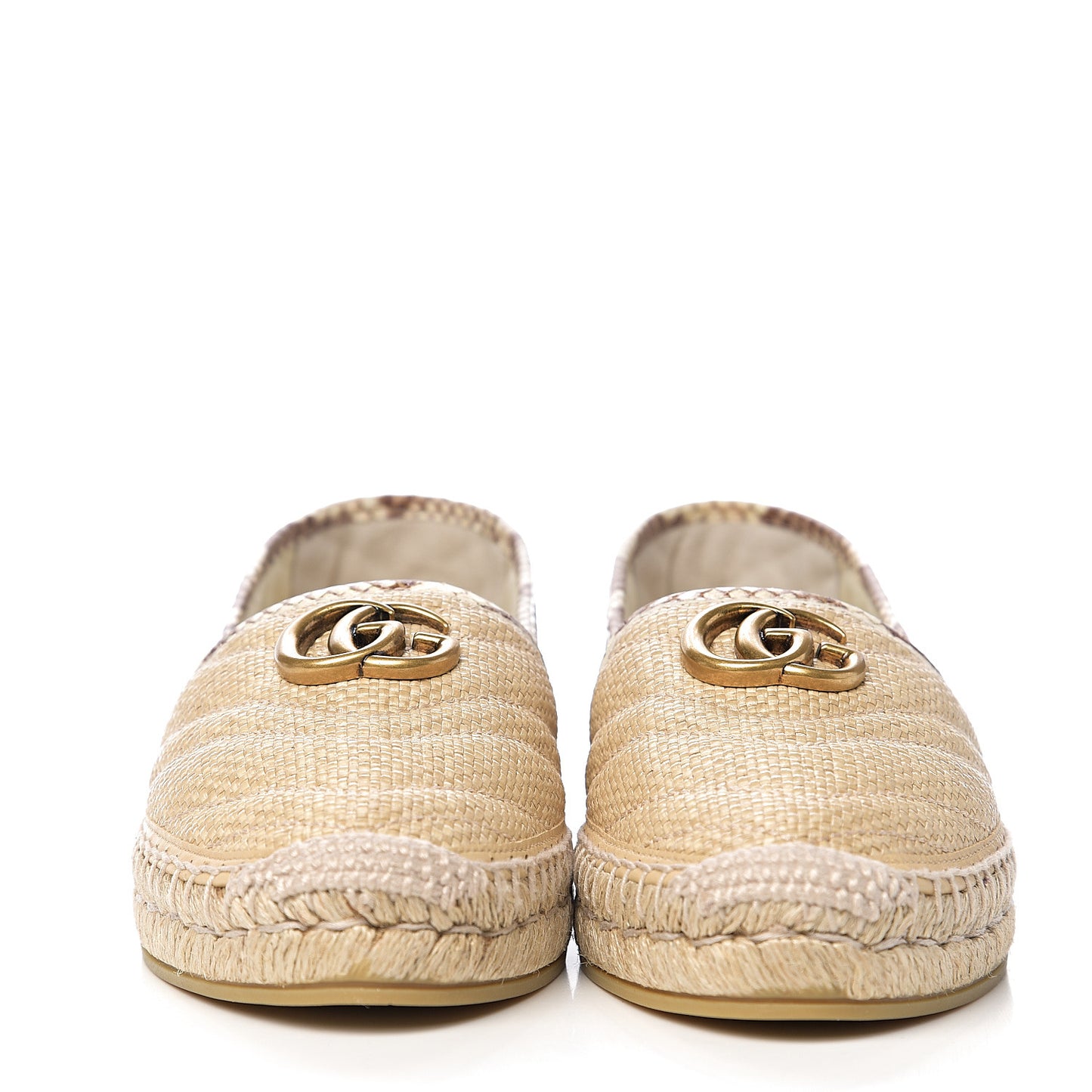 Straw Elaphe Matelasse GG Marmont Espadrilles 38.5 Natural Cream Brown