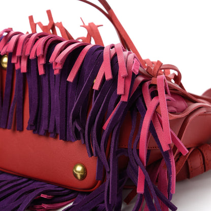 Saint Laurent Calfskin Tri-Color Small Emmanuelle Fringe Bucket Bag Red Bubblegum Purple 7 of 10