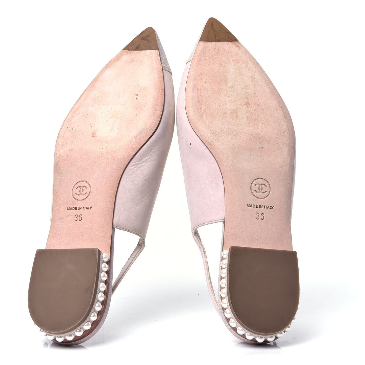 Suede Grosgrain Pearl Cap Toe CC Slingback 36 Pink